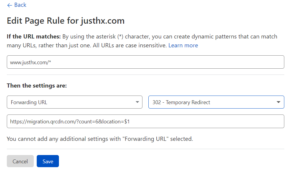 justhx.com 在 CloudFlare 后台的配置情况