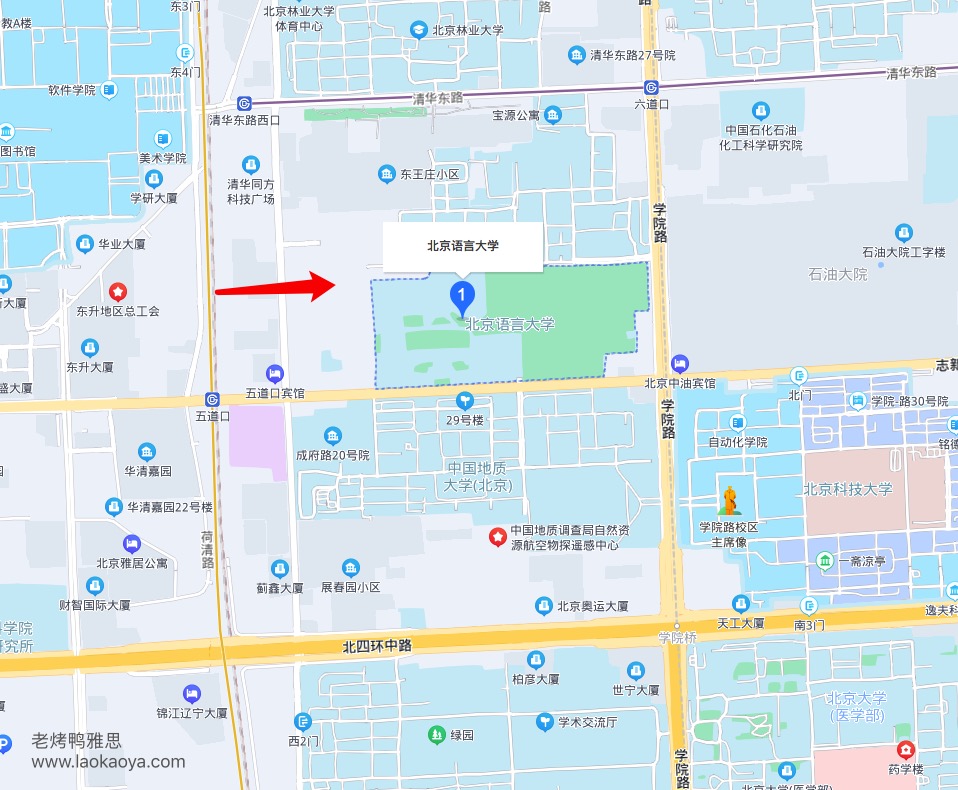 北京语言大学雅思考点的方位图