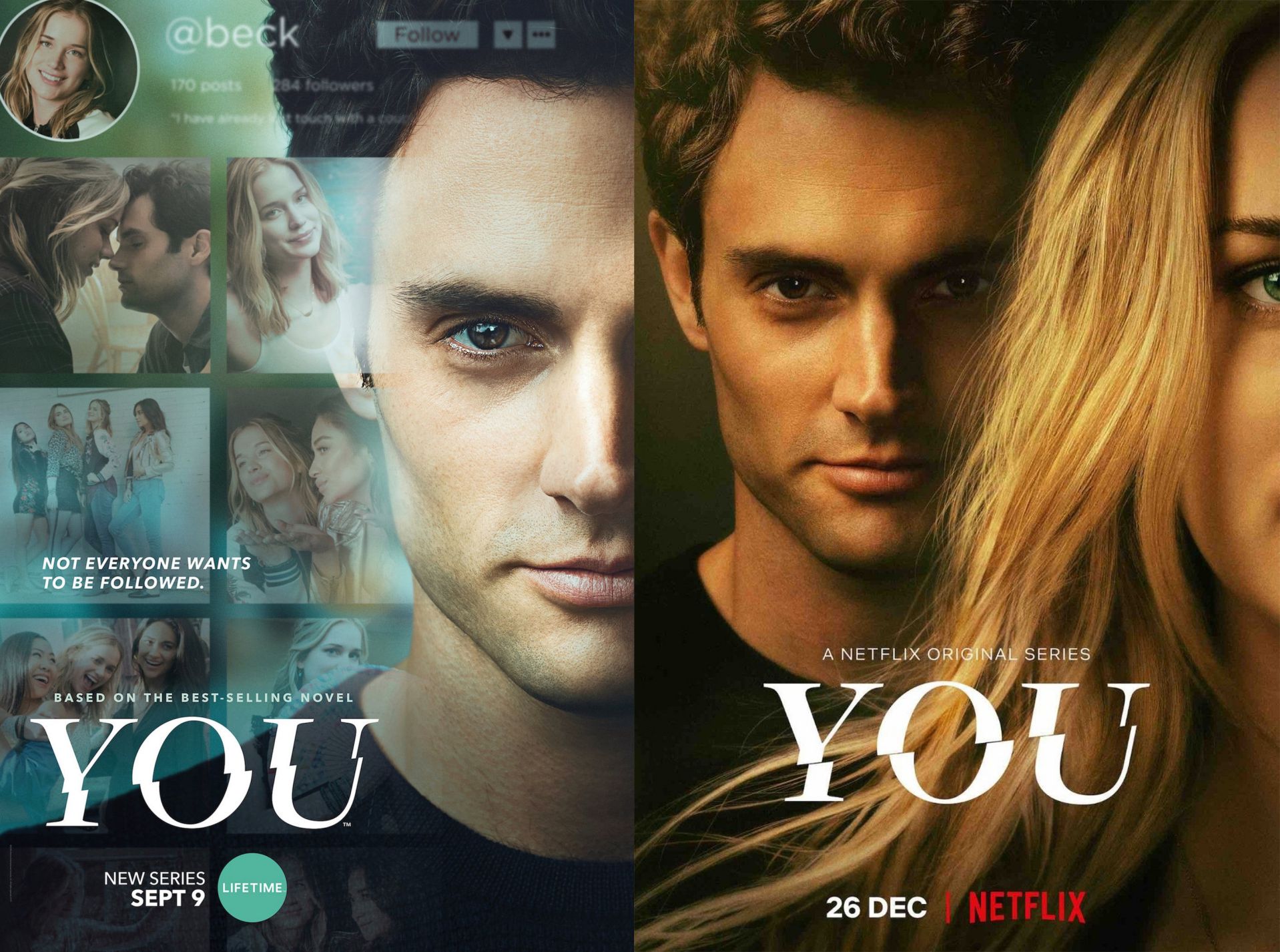 YOU 第一季海报，左为 Lifetime 版本，右为 Netflix 版本